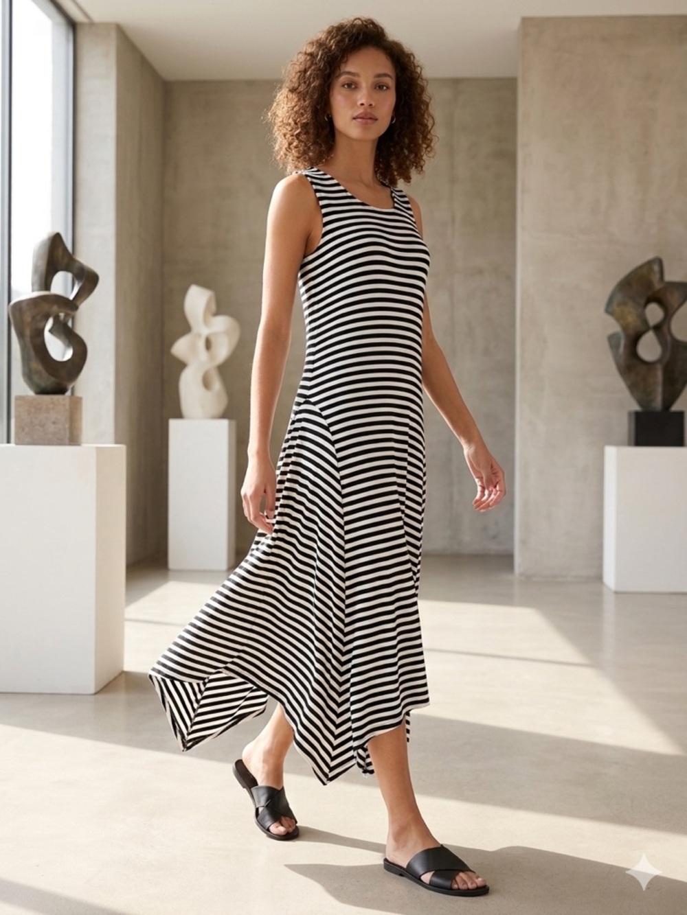 Apt. 9 Black and White Striped Maxi Dress Size XL